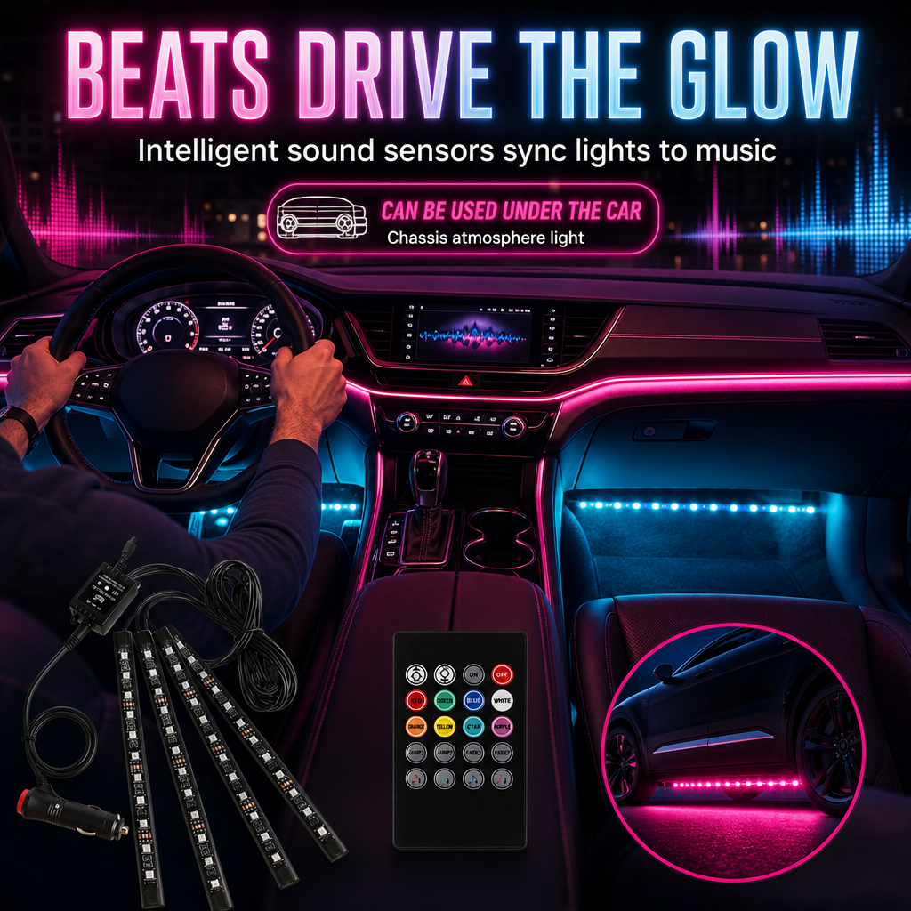 📢📢50% OFF !! ⏰Sound Activated 12 LED Car Interior Ambient Light RGB Multicolor Footwell Decorative Lamp