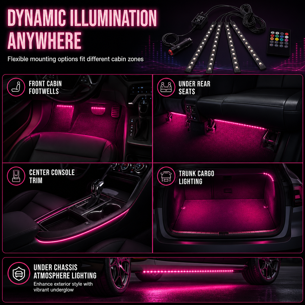 📢📢50% OFF !! ⏰Sound Activated 12 LED Car Interior Ambient Light RGB Multicolor Footwell Decorative Lamp