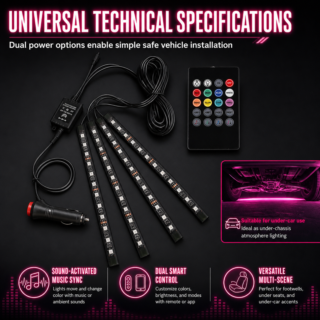 📢📢50% OFF !! ⏰Sound Activated 12 LED Car Interior Ambient Light RGB Multicolor Footwell Decorative Lamp