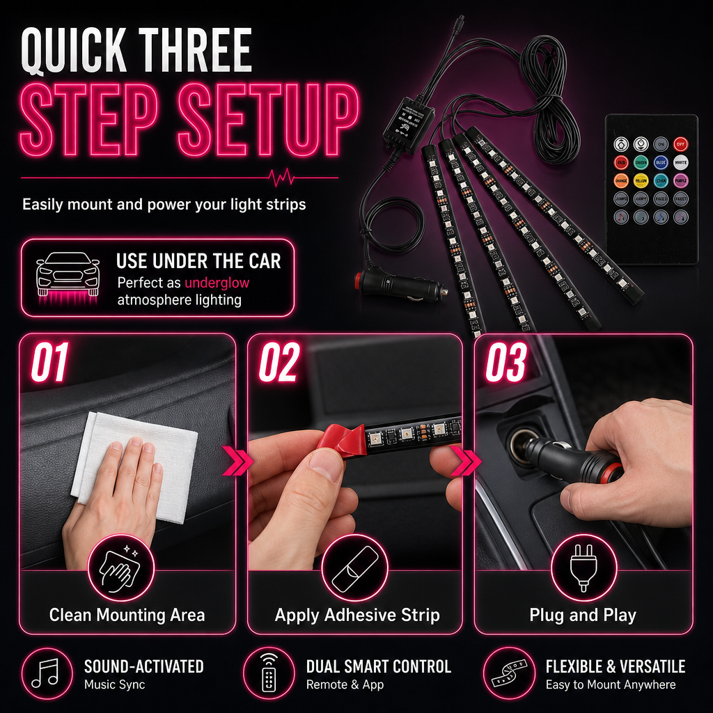 📢📢50% OFF !! ⏰Sound Activated 12 LED Car Interior Ambient Light RGB Multicolor Footwell Decorative Lamp