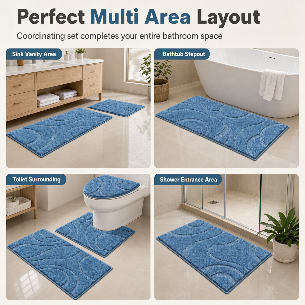 📢📢50% OFF!!⏰5 Piece Crystal Velvet Bathroom Rug Set Non Slip Water Absorbent Easy to Clean Toilet Floor Mats