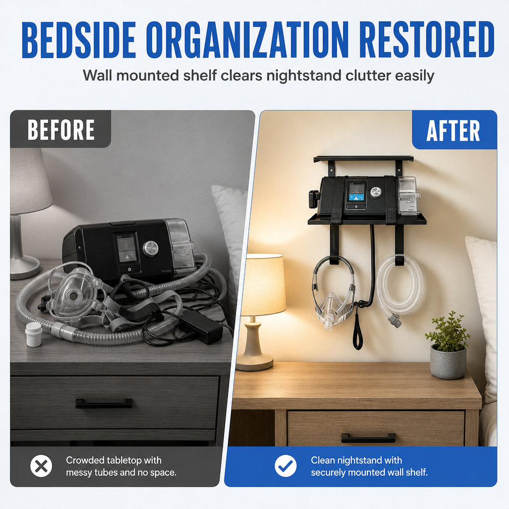 ⏳🔥LIMITED-TIME 50% OFF! ⏰Wall-Mount CPAP Organizer with Hose Elevator Hook | Wrought-Iron Single Two-Tier Bracket, Pre-Drilled🛏️💤