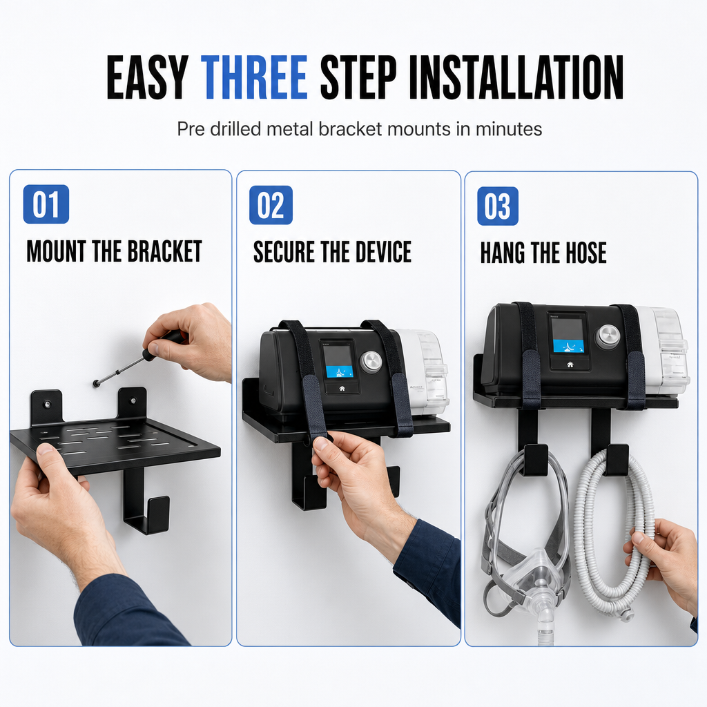 ⏳🔥LIMITED-TIME 50% OFF! ⏰Wall-Mount CPAP Organizer with Hose Elevator Hook | Wrought-Iron Single Two-Tier Bracket, Pre-Drilled🛏️💤