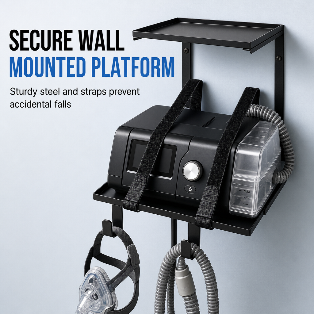 ⏳🔥LIMITED-TIME 50% OFF! ⏰Wall-Mount CPAP Organizer with Hose Elevator Hook | Wrought-Iron Single Two-Tier Bracket, Pre-Drilled🛏️💤