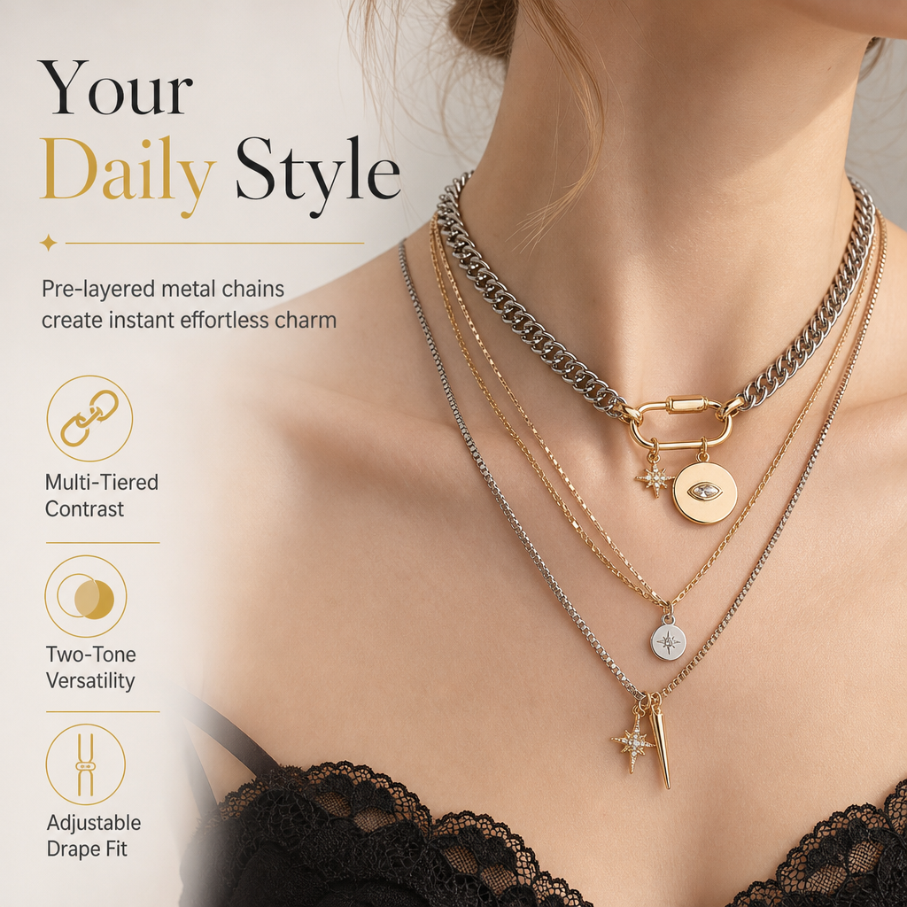 📢📢 50% OFF💛Women's Multilayer Eye Pendant Necklace – Bold Layered Statement Jewelry