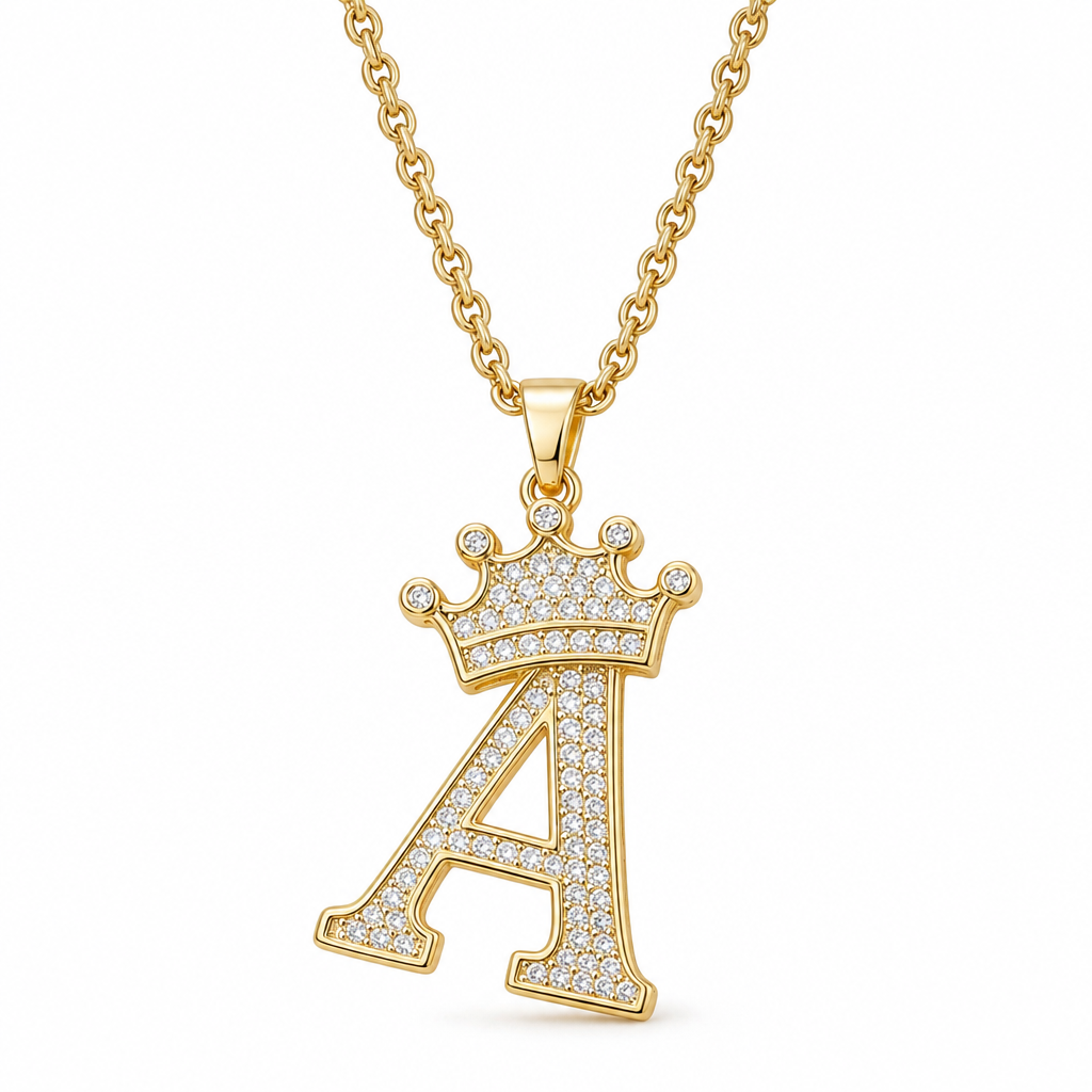 📢📢50% OFF !! ⏰Fashion 14K Gold Plated Rhinestone Crown Initial Letter