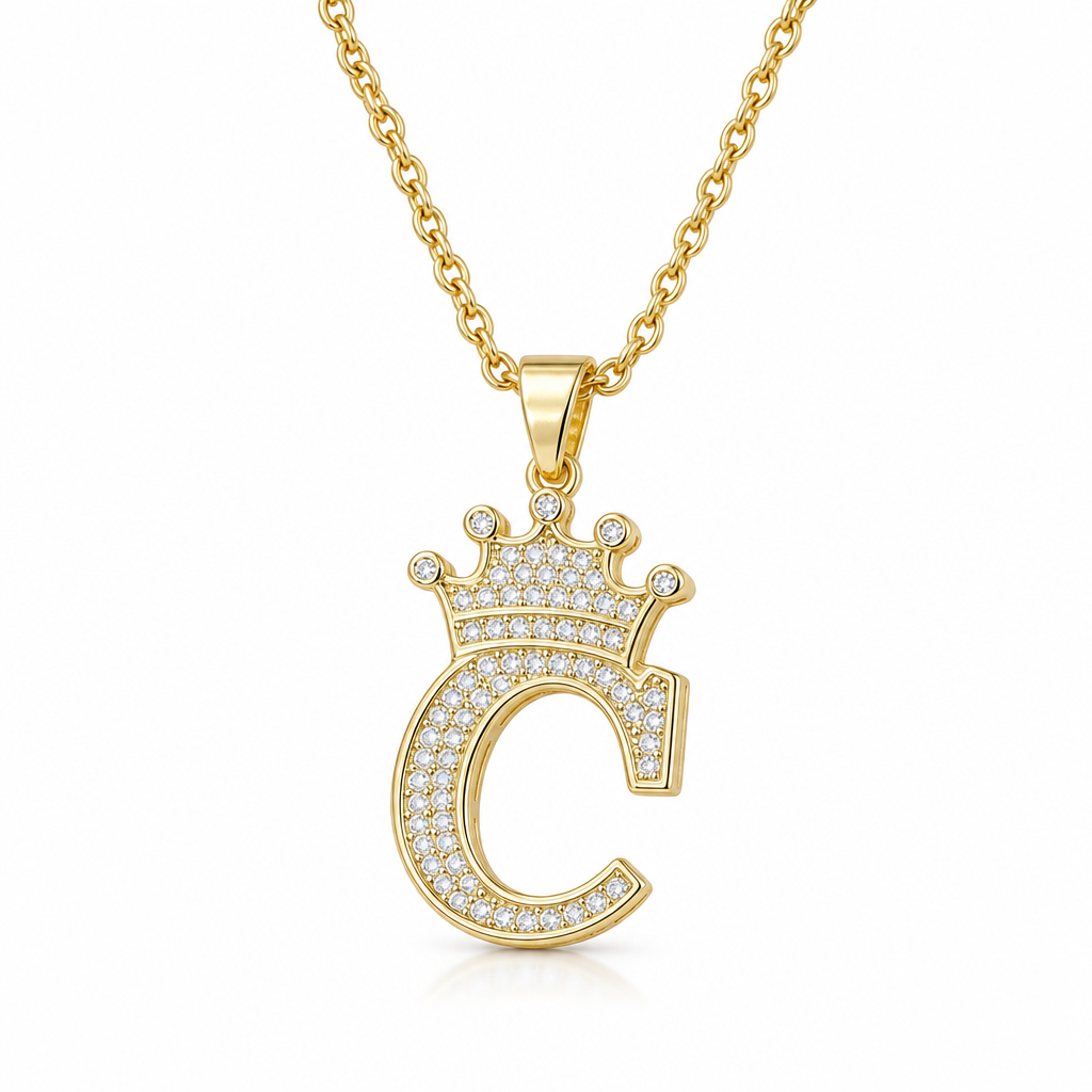 📢📢50% OFF !! ⏰Fashion 14K Gold Plated Rhinestone Crown Initial Letter