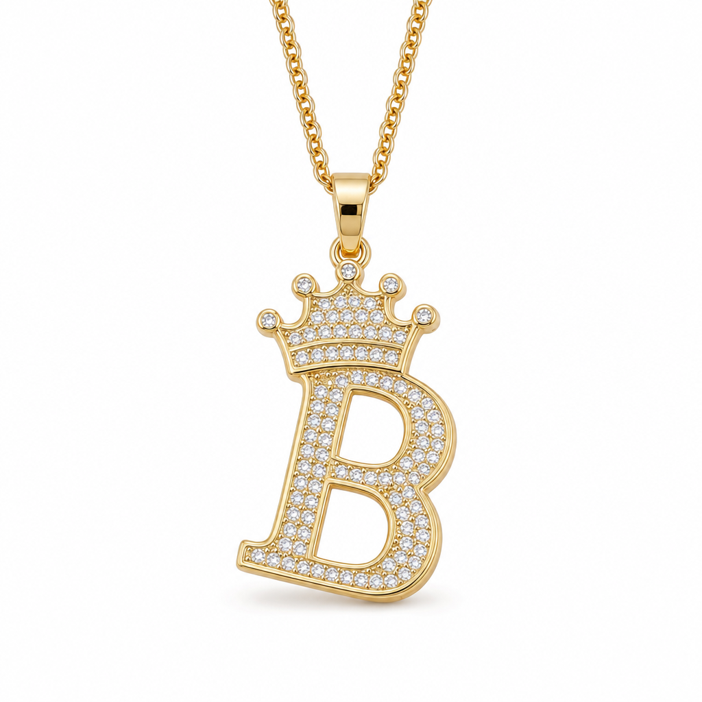 📢📢50% OFF !! ⏰Fashion 14K Gold Plated Rhinestone Crown Initial Letter