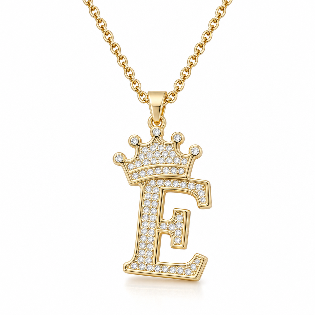 📢📢50% OFF !! ⏰Fashion 14K Gold Plated Rhinestone Crown Initial Letter