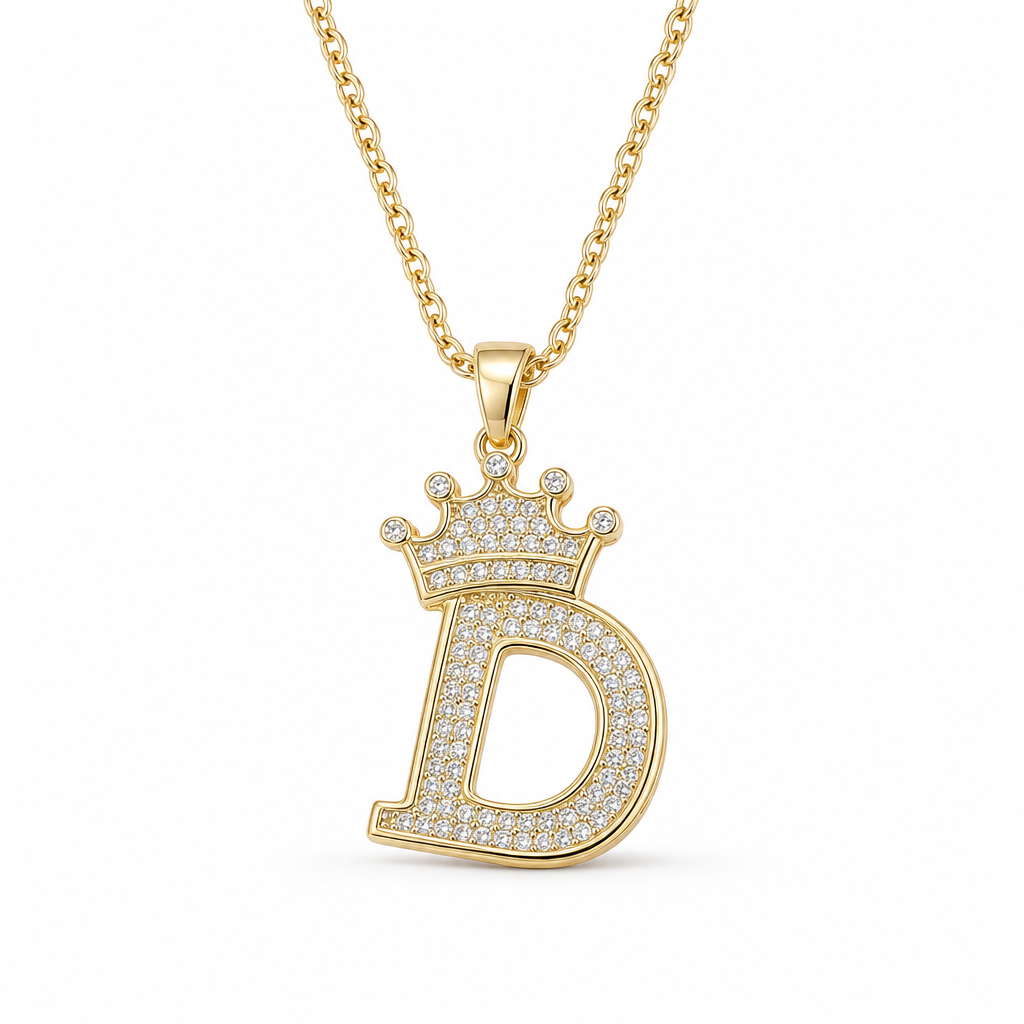 📢📢50% OFF !! ⏰Fashion 14K Gold Plated Rhinestone Crown Initial Letter