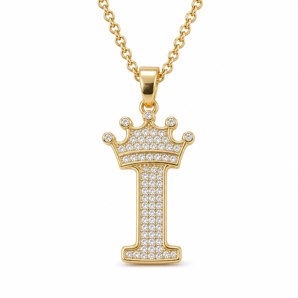 📢📢50% OFF !! ⏰Fashion 14K Gold Plated Rhinestone Crown Initial Letter