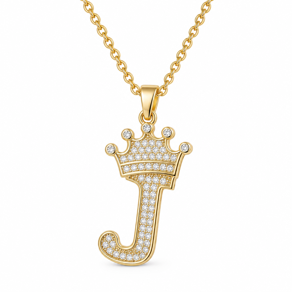 📢📢50% OFF !! ⏰Fashion 14K Gold Plated Rhinestone Crown Initial Letter