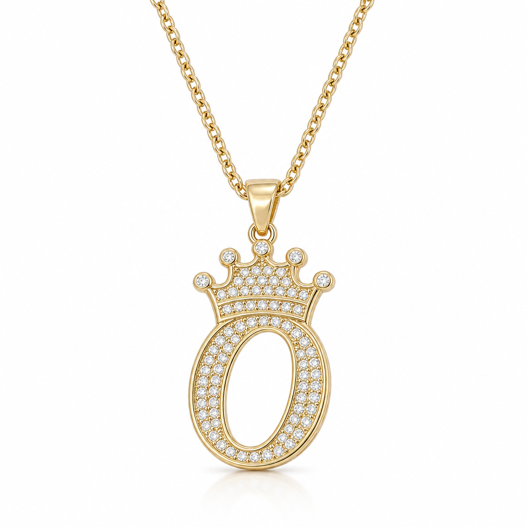 📢📢50% OFF !! ⏰Fashion 14K Gold Plated Rhinestone Crown Initial Letter