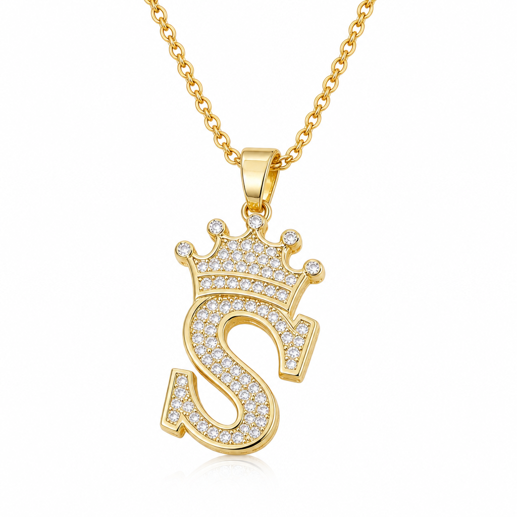 📢📢50% OFF !! ⏰Fashion 14K Gold Plated Rhinestone Crown Initial Letter