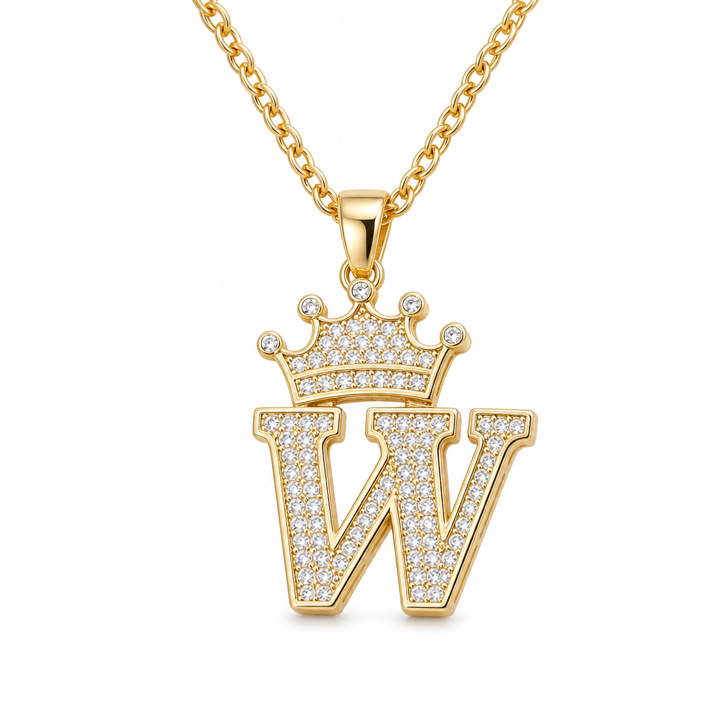📢📢50% OFF !! ⏰Fashion 14K Gold Plated Rhinestone Crown Initial Letter