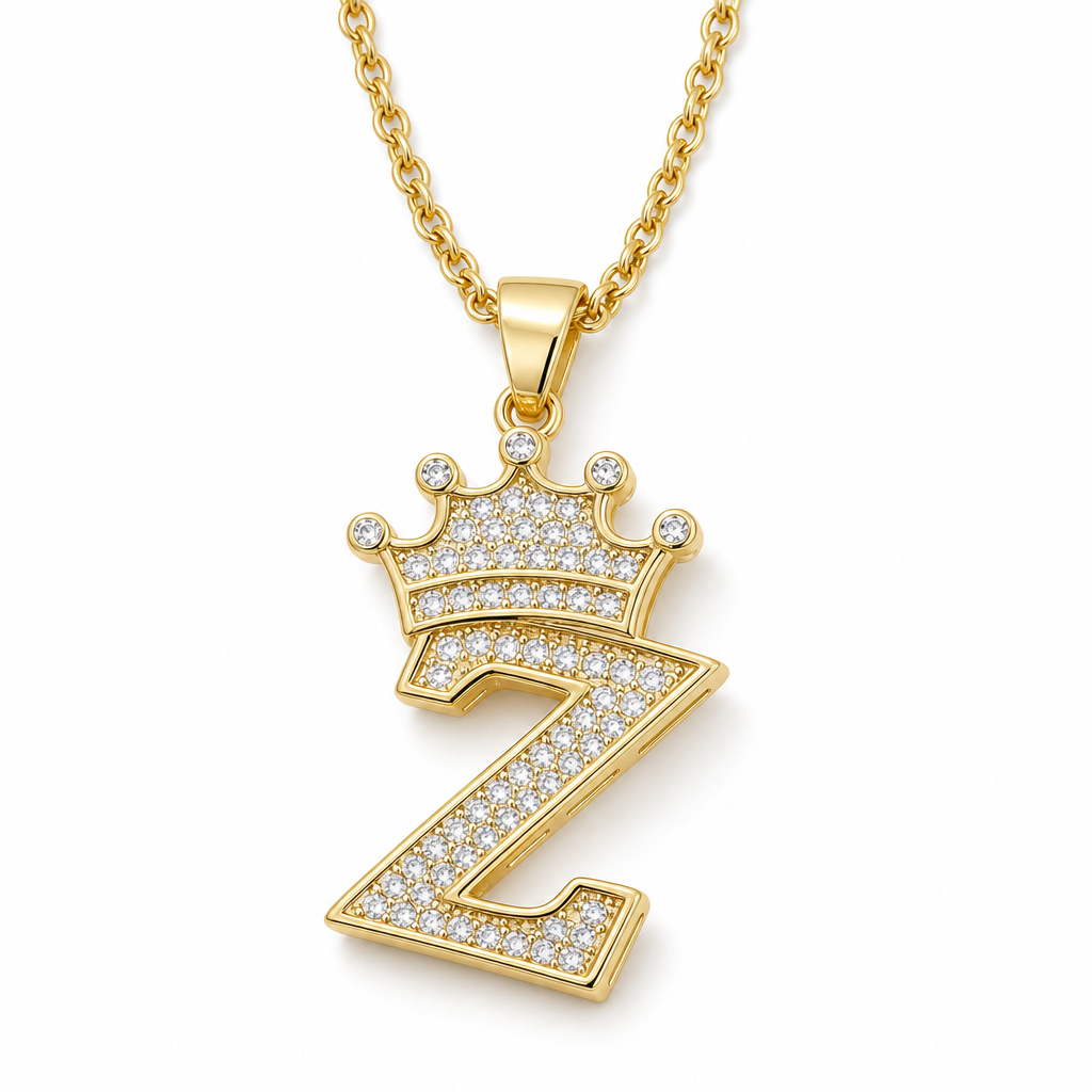 📢📢50% OFF !! ⏰Fashion 14K Gold Plated Rhinestone Crown Initial Letter