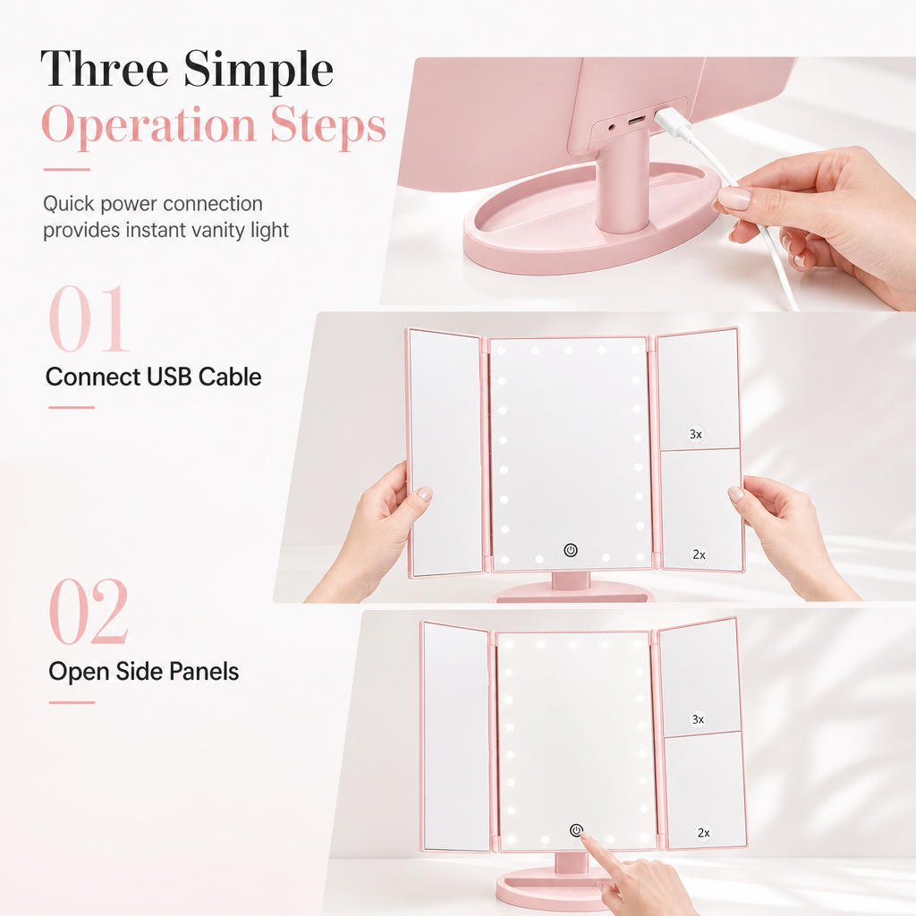 📢📢50% OFF !! ⏰Tri-Fold LED Vanity Mirror