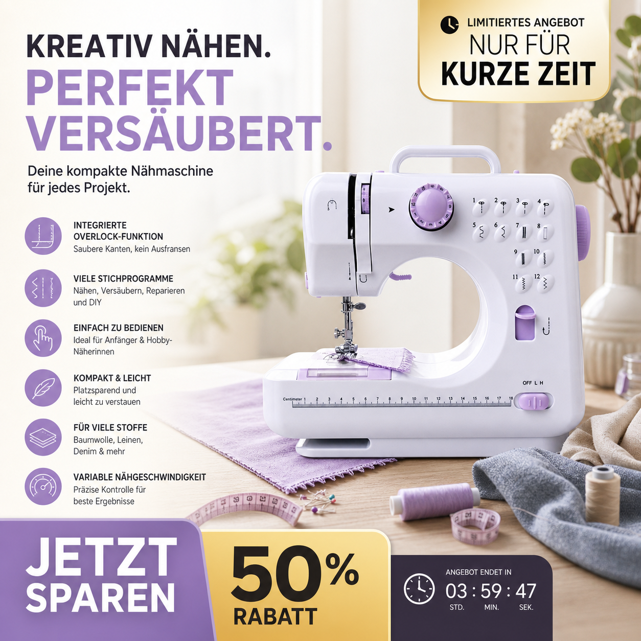🧵 50% OFF! 🛍️ Mini Sewing Machine for Home – 12 Stitches, Durable & Compact – Ideal for Repairs & DIY Projects ✂️